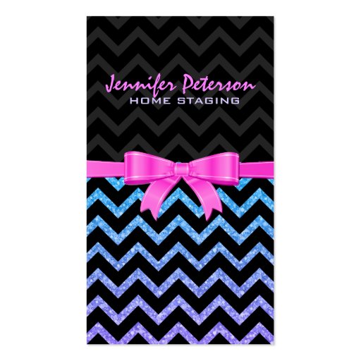 Colorful Glitter Black Zigzag Chevron Pattern 2 Business Cards (front side)