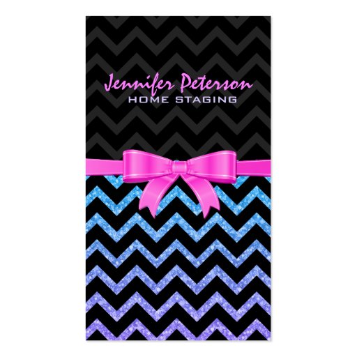 Colorful Glitter Black Zigzag Chevron Pattern 2 Business Cards