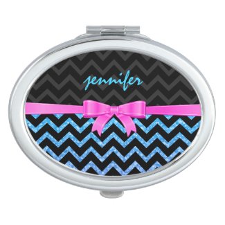 Colorful Glitter Black Zigzag Chevron Pattern Makeup Mirrors