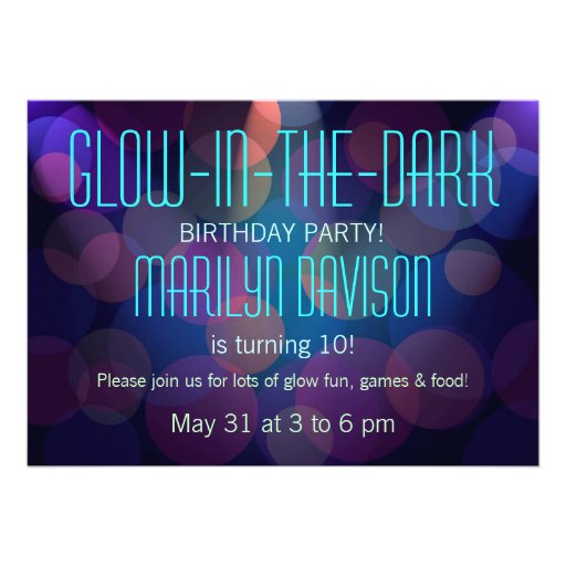 Colorful Glow in the Dark Party Invitations
