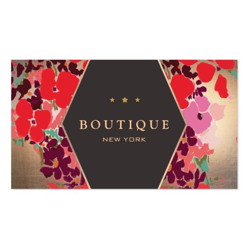 Colorful Gold Floral Boutique Chic and Elegant Business Card (front side)