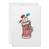 colorful golf bag and clubs graphic personalized invites
