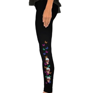 Colorful Gothic Sugar Skull with butterflies Legging
