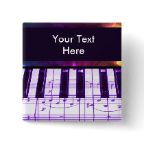 Colorful Grand Piano Keyboard and Music Notes Pinback Button