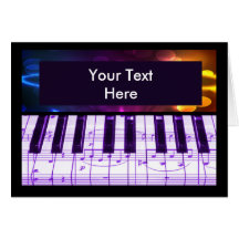 Colorful Grand Piano Keyboard and Music Notes Greeting Cards
