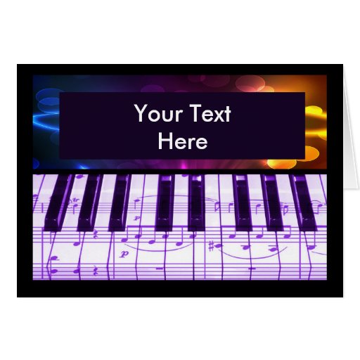 Colorful Grand Piano Keyboard and Music Notes Greeting Cards