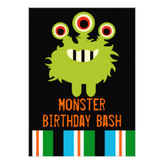 Colorful Green Monster Birthday Party Invitations