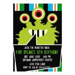 Colorful Green Monster Birthday Party Invitations