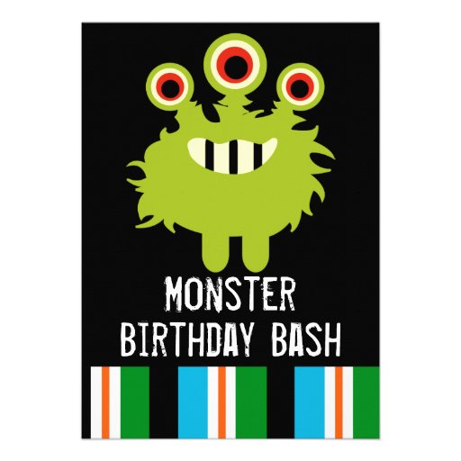 Colorful Green Monster Birthday Party Invitations