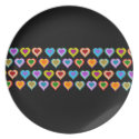 Colorful groovy heart pattern black plate plate