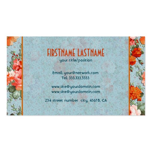 Colorful Hand Painted Retro Flowers-Blue Version Business Card Template (back side)