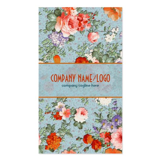 Colorful Hand Painted Retro Flowers-Blue Version Business Card Template (front side)