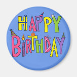 Colorful Happy Birthday Illustration Fridge Magnets
