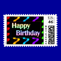 Colorful Happy Birthday Postage Stamps stamps