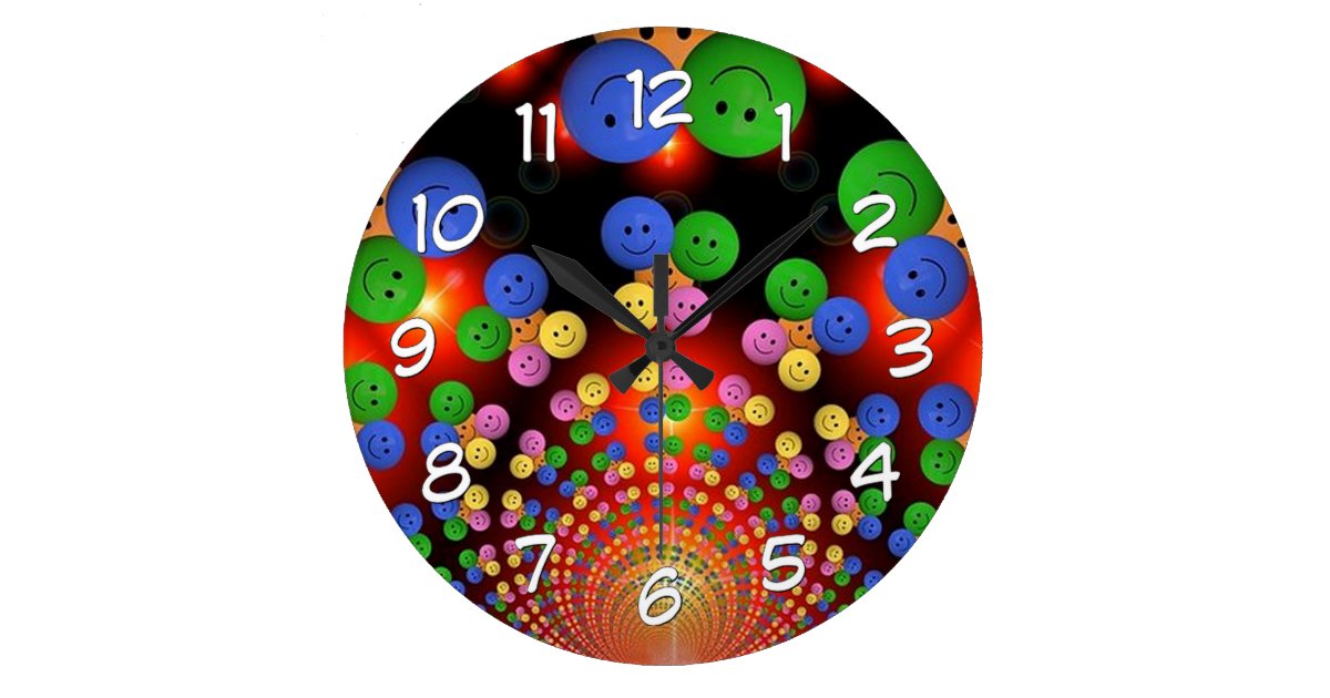 Colorful Happy Face Smiley Spiral Wall Clock Zazzle