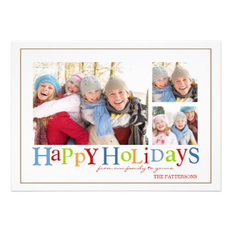 Colorful Happy Holidays Three Photo Greeting Card