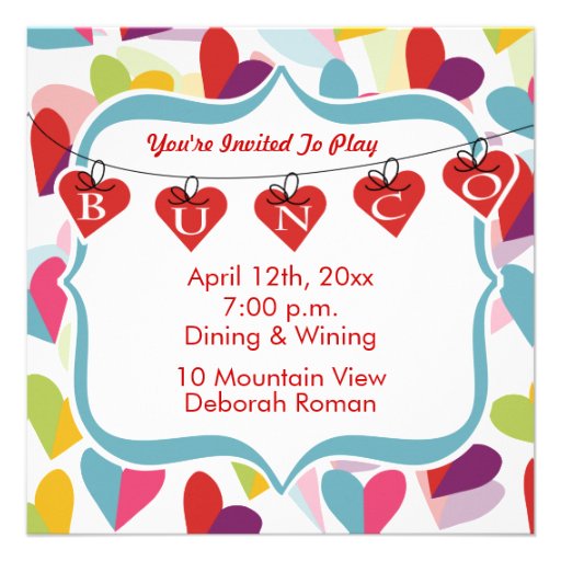 Colorful Hearts Bunco Invite