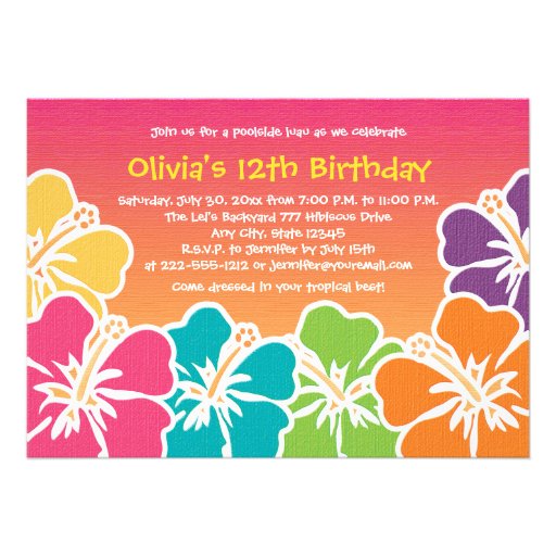 Colorful Hibiscus Birthday Invitations Any Age (front side)