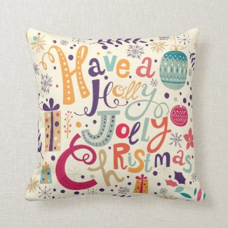 Colorful Holly Jolly Christmas Text Design Pillow