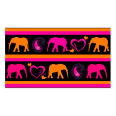 Colorful Hot Pink Orange Elephants Paisley Hearts Business Card Templates