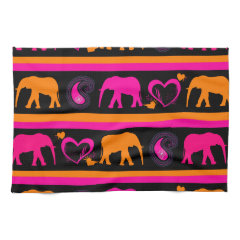 Colorful Hot Pink Orange Elephants Paisley Hearts Towel