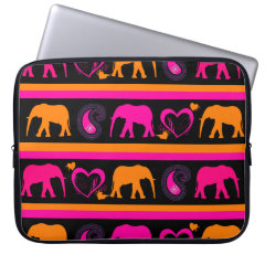Colorful Hot Pink Orange Elephants Paisley Hearts Computer Sleeves