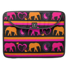 Colorful Hot Pink Orange Elephants Paisley Hearts MacBook Pro Sleeve