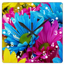Colorful Hot Pink Teal Blue Gerber Daisies Flowers Square Wall  Clock at Zazzle