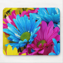 Colorful Hot Pink Teal Blue Gerber Daisies Flowers Mousepads