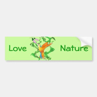 Colorful hummingbird kiss a flower with green back bumper sticker
