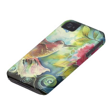 Colorful Hummingbird Silk Art Painting iPhone 4 Cases