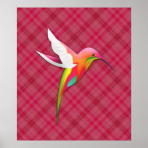 Colorful Hummingbird with Vivid Pink Plaid Poster