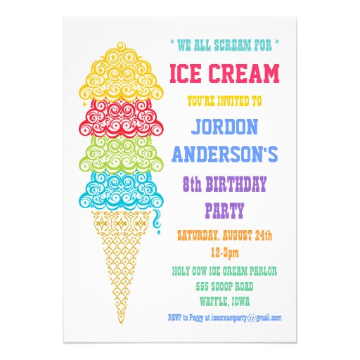 Colorful Ice Cream Cone Party Invitation