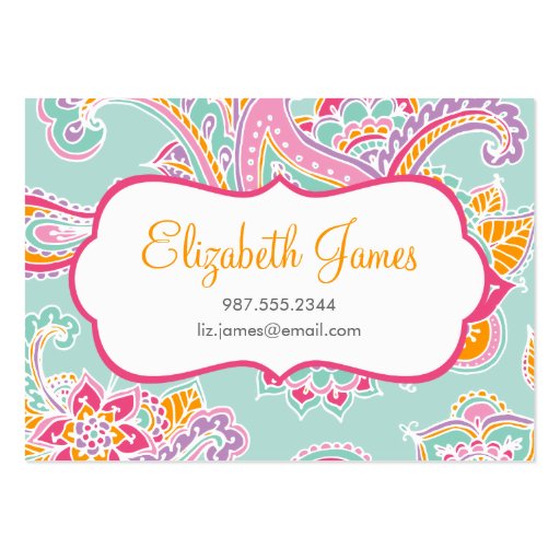 Colorful Illustrated Bohemian Paisley Henna Business Card Template (front side)