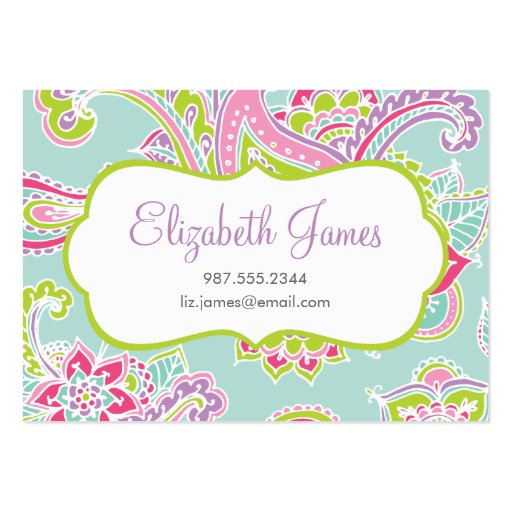 Colorful Illustrated Bohemian Paisley Henna Business Cards (front side)