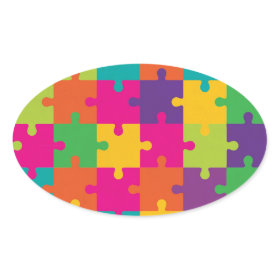 Colorful Jigsaw Puzzle Pattern Oval Sticker