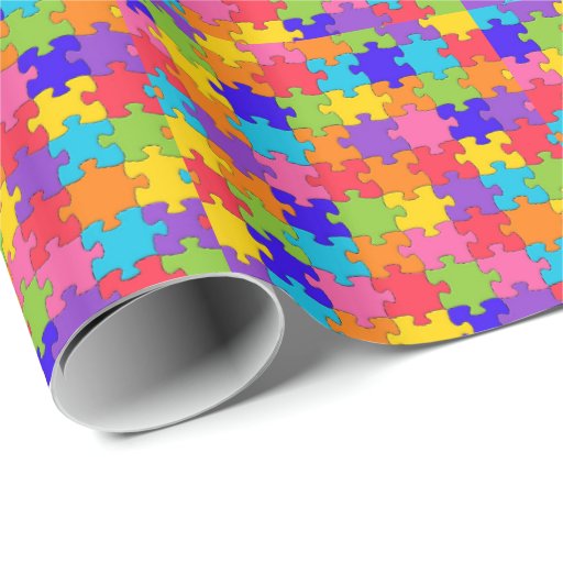 Colorful Jigsaw Puzzle Pieces Happy Puzzler Wrapping Paper Zazzle