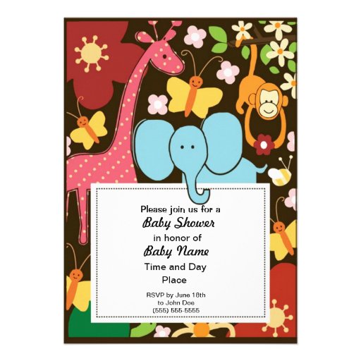 Colorful Jungle Animals Neutral Baby Shower Invita Announcement