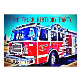 Colorful Kids Fire Truck Birthday Party Invitation 5