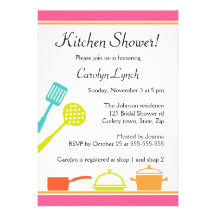Colorful kitchen bridal shower invitations