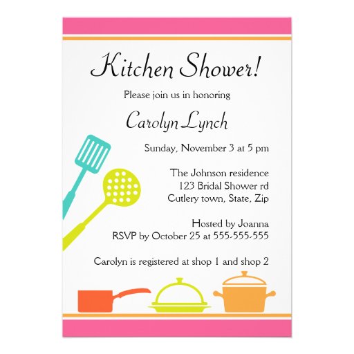 Colorful kitchen bridal shower invitations