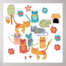 Colorful Kitty Cats Print Gifts for Cat Lovers