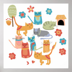 Colorful Kitty Cats Print Gifts for Cat Lovers