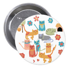 Colorful Kitty Cats Print Gifts for Cat Lovers Pinback Button