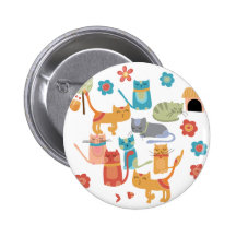 Colorful Kitty Cats Print Gifts for Cat Lovers Pinback Button