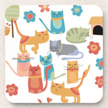 Colorful Kitty Cats Print Gifts for Cat Lovers Drink Coaster