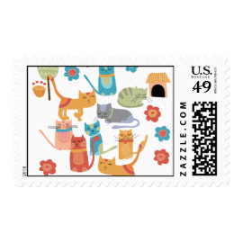 Colorful Kitty Cats Print Gifts for Cat Lovers Stamp