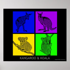 Colorful Koala and Kangaroos Poster