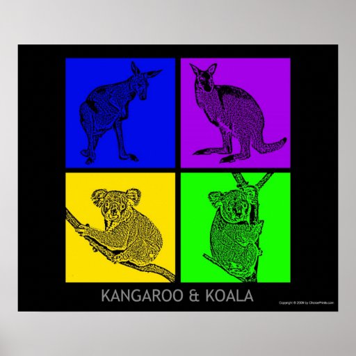 Colorful Koala and Kangaroos Poster