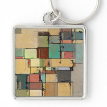 Colorful Lattice Abstract Square Metal Keychain